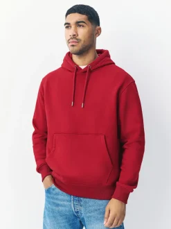 Rouge profond - Ajustement régulier - Sweat-shirt à capuche en jersey riche en coton épais