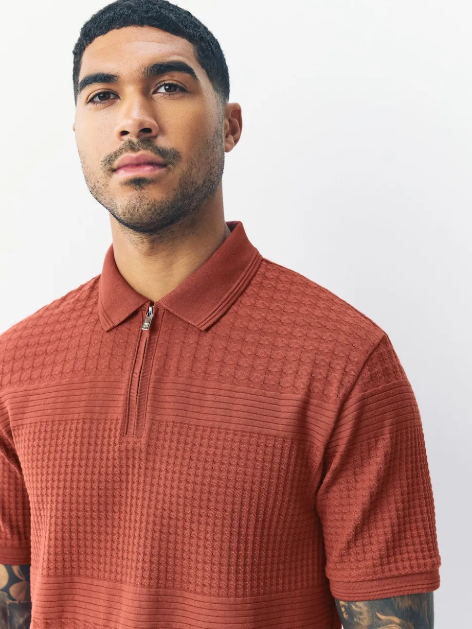 Rouge rouille - Ajustement régulier - Polo habillé en jacquard