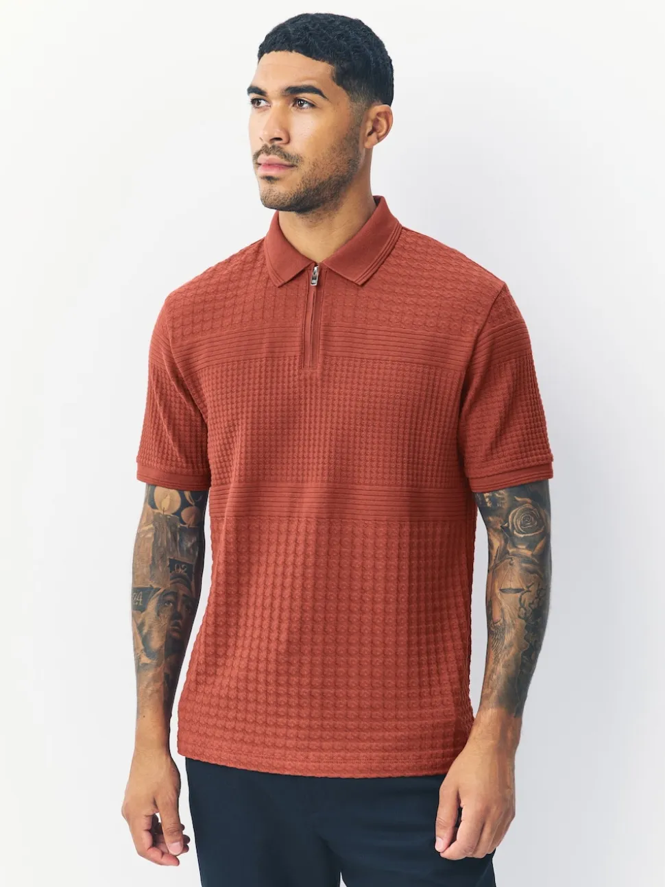 Rouge rouille - Ajustement régulier - Polo habillé en jacquard