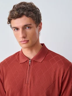 Rouge rouille - Ajustement régulier - Polo habillé en jacquard
