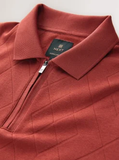 Rouge rouille - Ajustement régulier - Polo habillé en jacquard