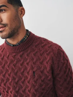 Rouge rouille - Pull chemise confortable à faux câble coupe régulière