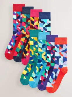 Rouge vif/Vert Geo - Paquet de chaussettes à motifs 8