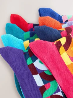 Rouge vif/Vert Geo - Paquet de chaussettes à motifs 8
