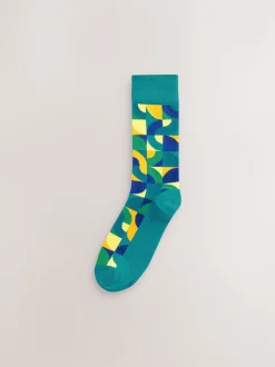 Rouge vif/Vert Geo - Paquet de chaussettes à motifs 8