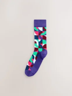 Rouge vif/Vert Geo - Paquet de chaussettes à motifs 8