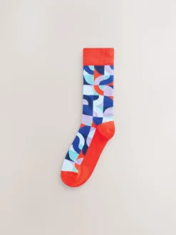 Rouge vif/Vert Geo - Paquet de chaussettes à motifs 8