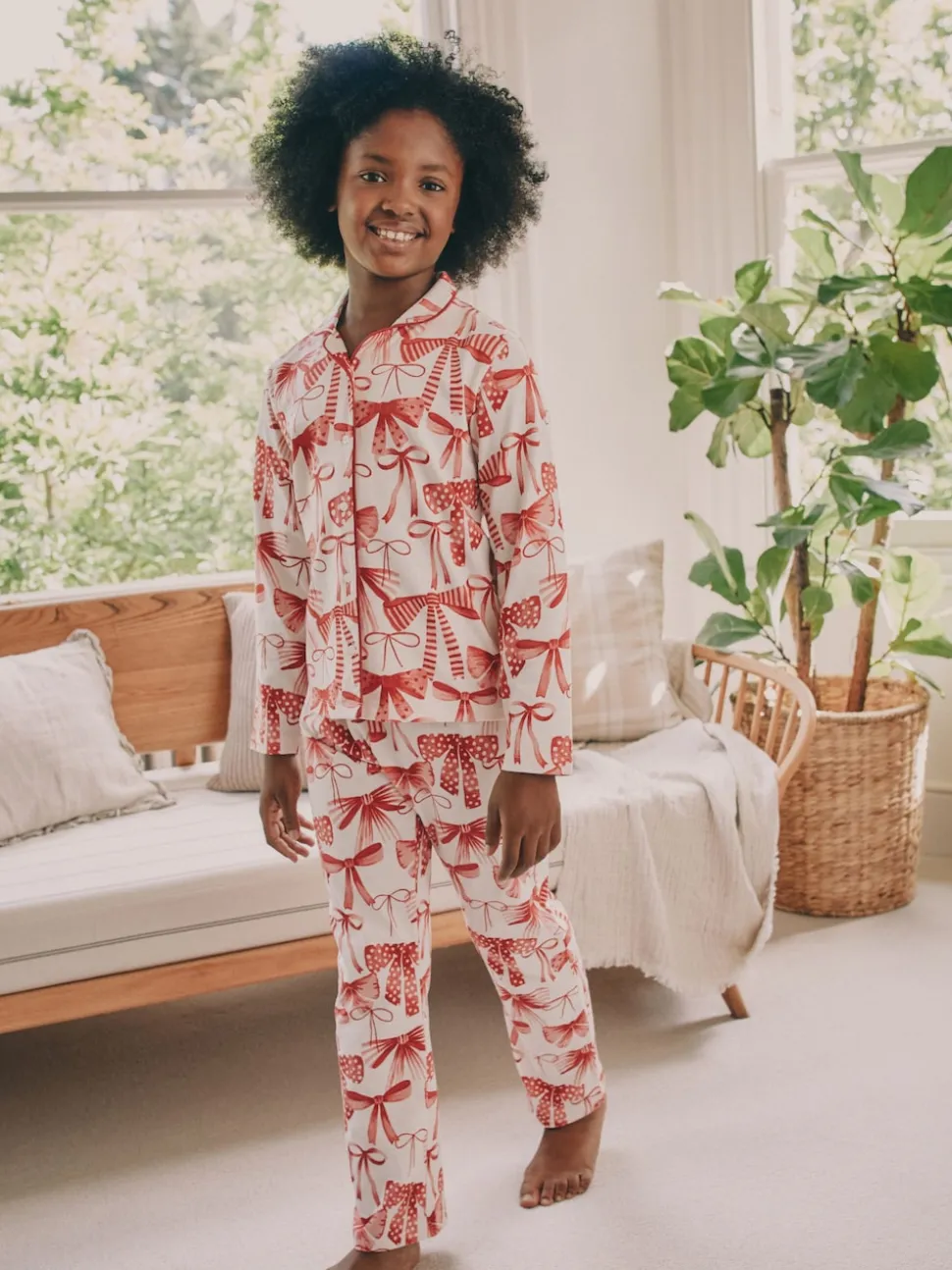 Rouge/Blanc Noeud Imprimé - Pyjama boutonné (3-16 ans)