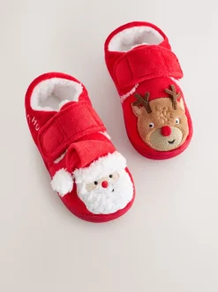 Rouge/Blanc Noël - Chaussons Cupsole doublés chauds