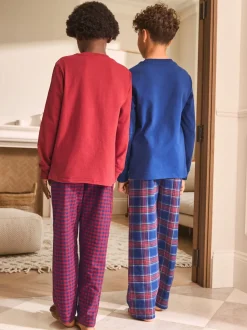 Rouge/Bleu - Lot de 2 pyjamas en tissu à carreaux à manches longues (3-16ans)