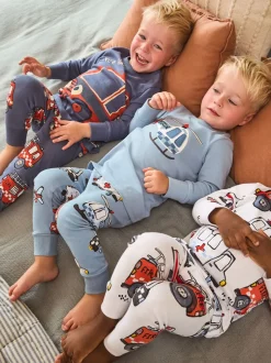 Rouge/bleu motif véhicule d'urgence - Lot de 3 pyjamas Snuggle courts (9mois-10ans)