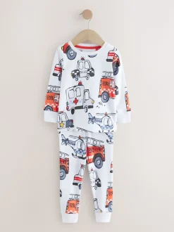 Rouge/bleu motif véhicule d'urgence - Lot de 3 pyjamas Snuggle courts (9mois-10ans)