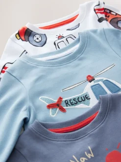 Rouge/bleu motif véhicule d'urgence - Lot de 3 pyjamas Snuggle courts (9mois-10ans)