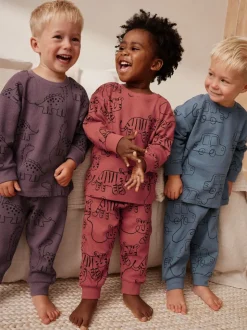 Rouge/bleu/violet - Lot de 3 pyjamas oversize (9mois à10ans)