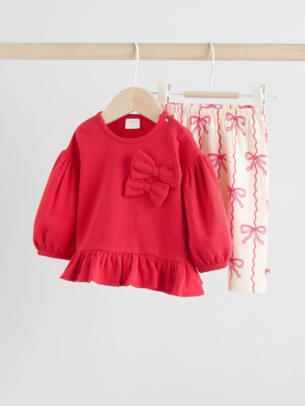 Rouge/crème - Ensemble 2 pièces avec pulls et leggings à nœud bébé (0mois-2ans)