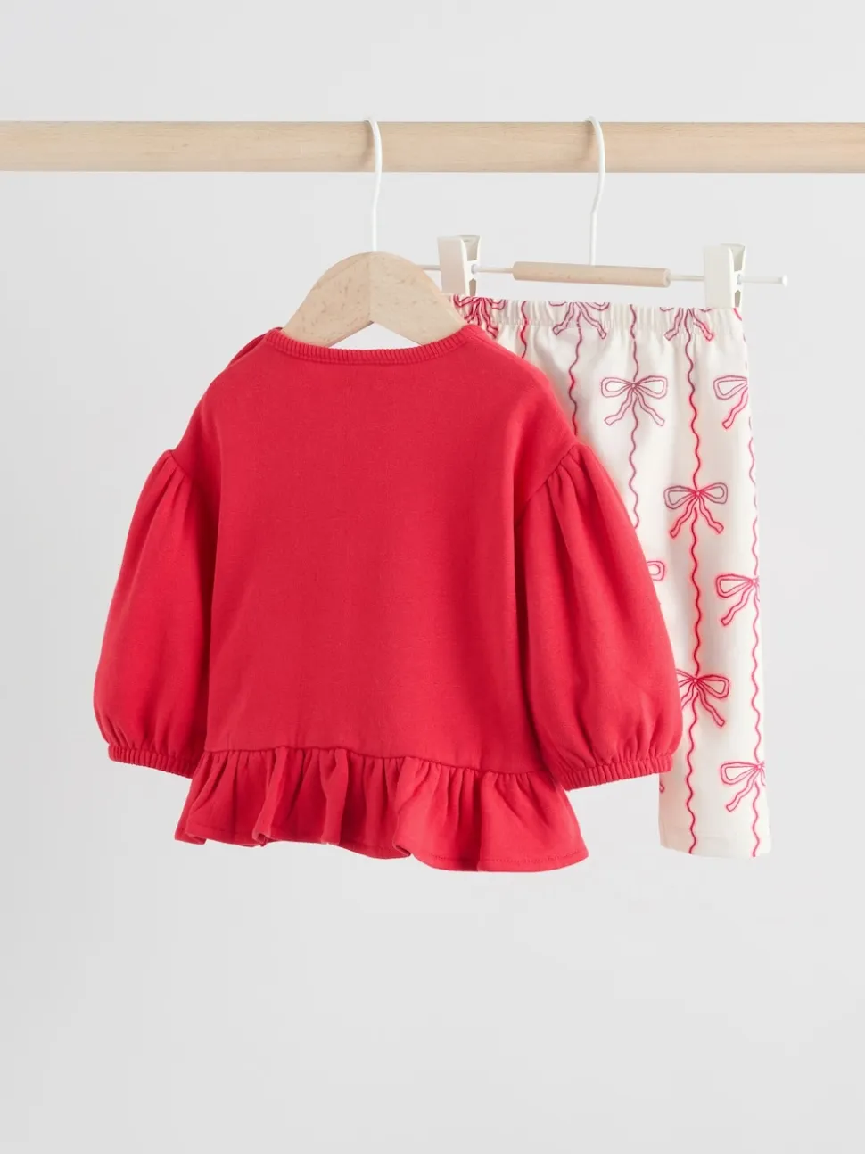 Rouge/crème - Ensemble 2 pièces avec pulls et leggings à nœud bébé (0mois-2ans)