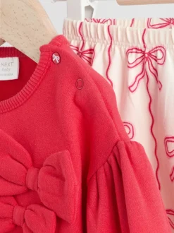 Rouge/crème - Ensemble 2 pièces avec pulls et leggings à nœud bébé (0mois-2ans)