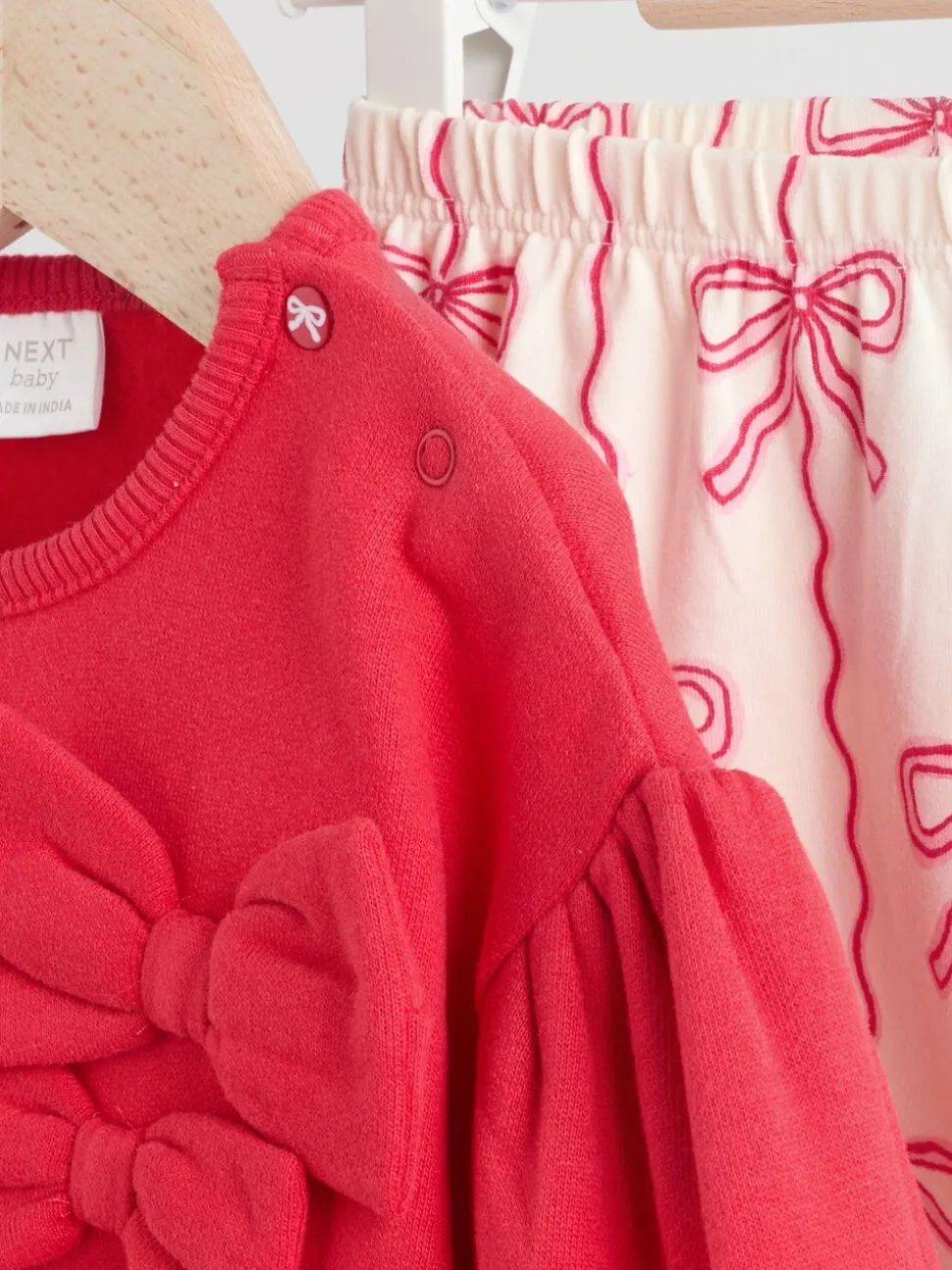 Rouge/crème - Ensemble 2 pièces avec pulls et leggings à nœud bébé (0mois-2ans)