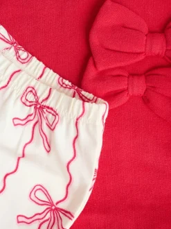 Rouge/crème - Ensemble 2 pièces avec pulls et leggings à nœud bébé (0mois-2ans)