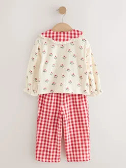Rouge/crème - Pyjama Bouton à travers tissé (9mths-10yrs)