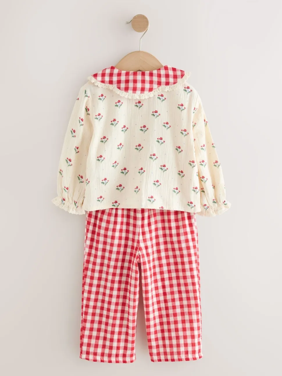 Rouge/crème - Pyjama Bouton à travers tissé (9mths-10yrs)
