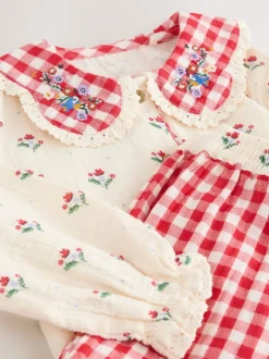 Rouge/crème - Pyjama Bouton à travers tissé (9mths-10yrs)