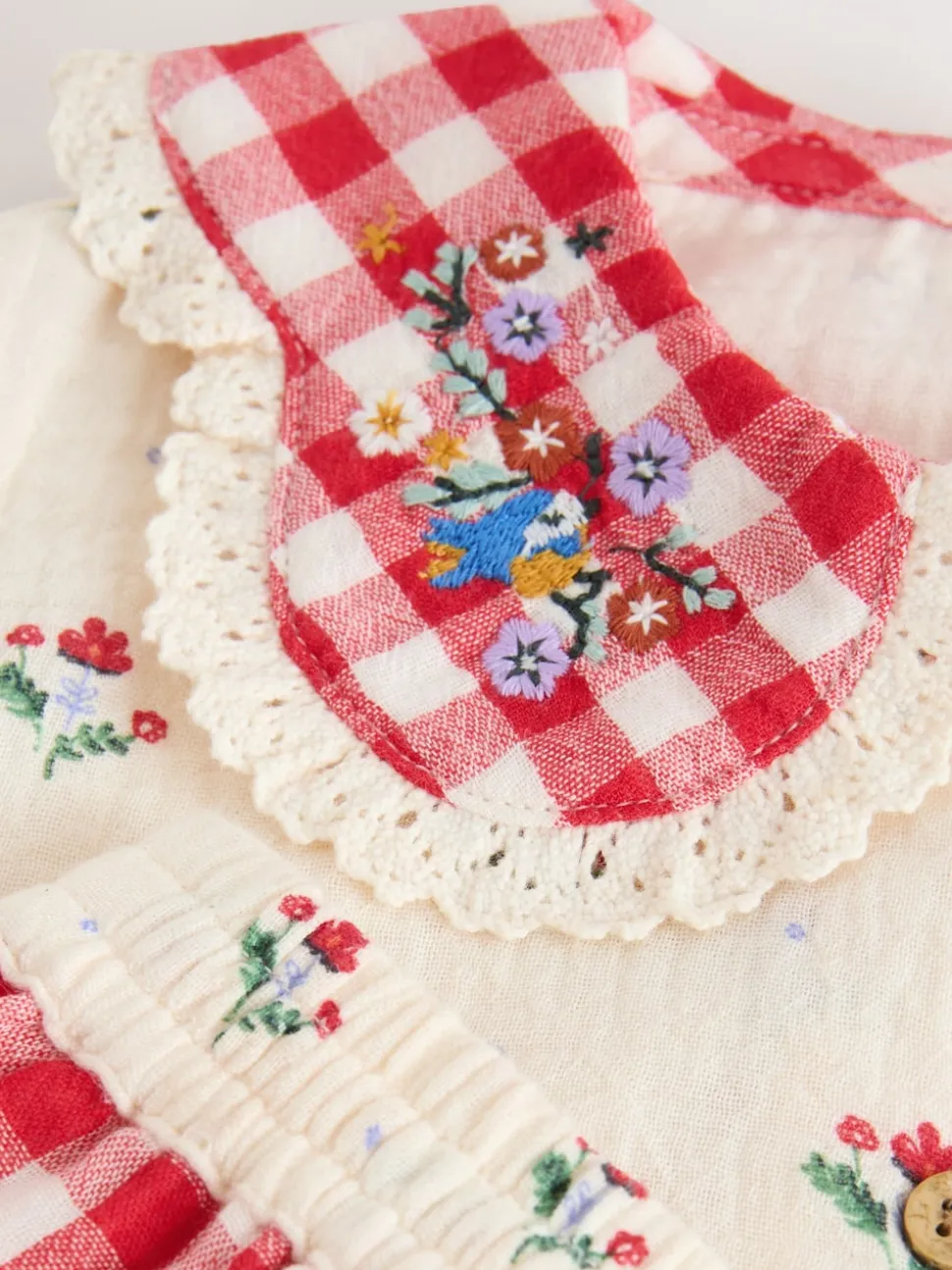 Rouge/crème - Pyjama Bouton à travers tissé (9mths-10yrs)