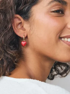 Rouge/doré - Créoles à motif cœur