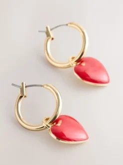 Rouge/doré - Créoles à motif cœur