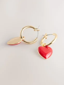 Rouge/doré - Créoles à motif cœur