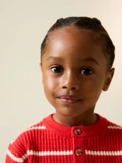 Rouge/Ecru - Pull Henley à rayures (3mois-7ans)