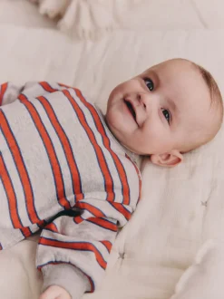 Rouge/Grey Rayure - Barboteuse en molleton bébé (0mois à3ans)