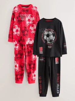Rouge/noir motif football - Lot de 2 pyjamas à manches longues (3-16ans)