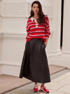 Rouge/rose rayé - 100% laine N.Premium Polo Pull