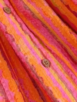 Rouge/rose rayé - Robe boutonnée à Manches courtes Rayure (3-16ans)