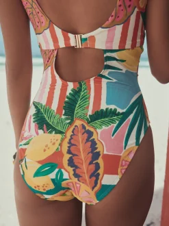 Rouge/Vert Tropical - DD Maillot de bain coupe ventrale Col dégagé