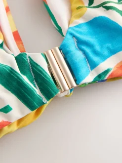 Rouge/Vert Tropical - Haut de bikini plongeant DD+ noué sur le devant