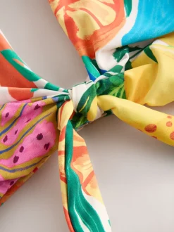 Rouge/Vert Tropical - Haut de bikini plongeant DD+ noué sur le devant