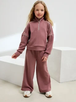 Rouille et rose - Ensemble pantalon de jogging super doux à col zippé et jambes Amples (3-16ans)