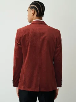 Rust Floral (En) - Slim Fit (Slim Fit) - Blazer en velours à motifs