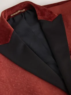 Rust Floral (En) - Slim Fit (Slim Fit) - Blazer en velours à motifs