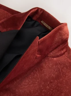 Rust Floral (En) - Slim Fit (Slim Fit) - Blazer en velours à motifs