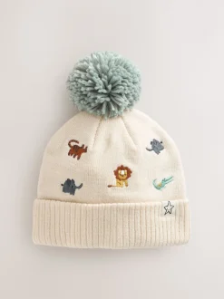 Safari neutre brodé - Pom Bonnet Chapeaux (3mths-10yrs)