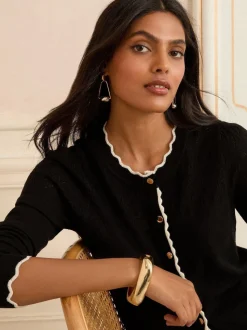 Sandales noires à bout festonné - Cardigan Love & Roses en maille