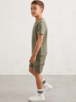 sauge - Short cargo Reiss Oliver Premium en jersey interlock