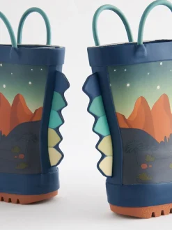 Scène de dinosaure de la marine - Bottes de pluie à poignée