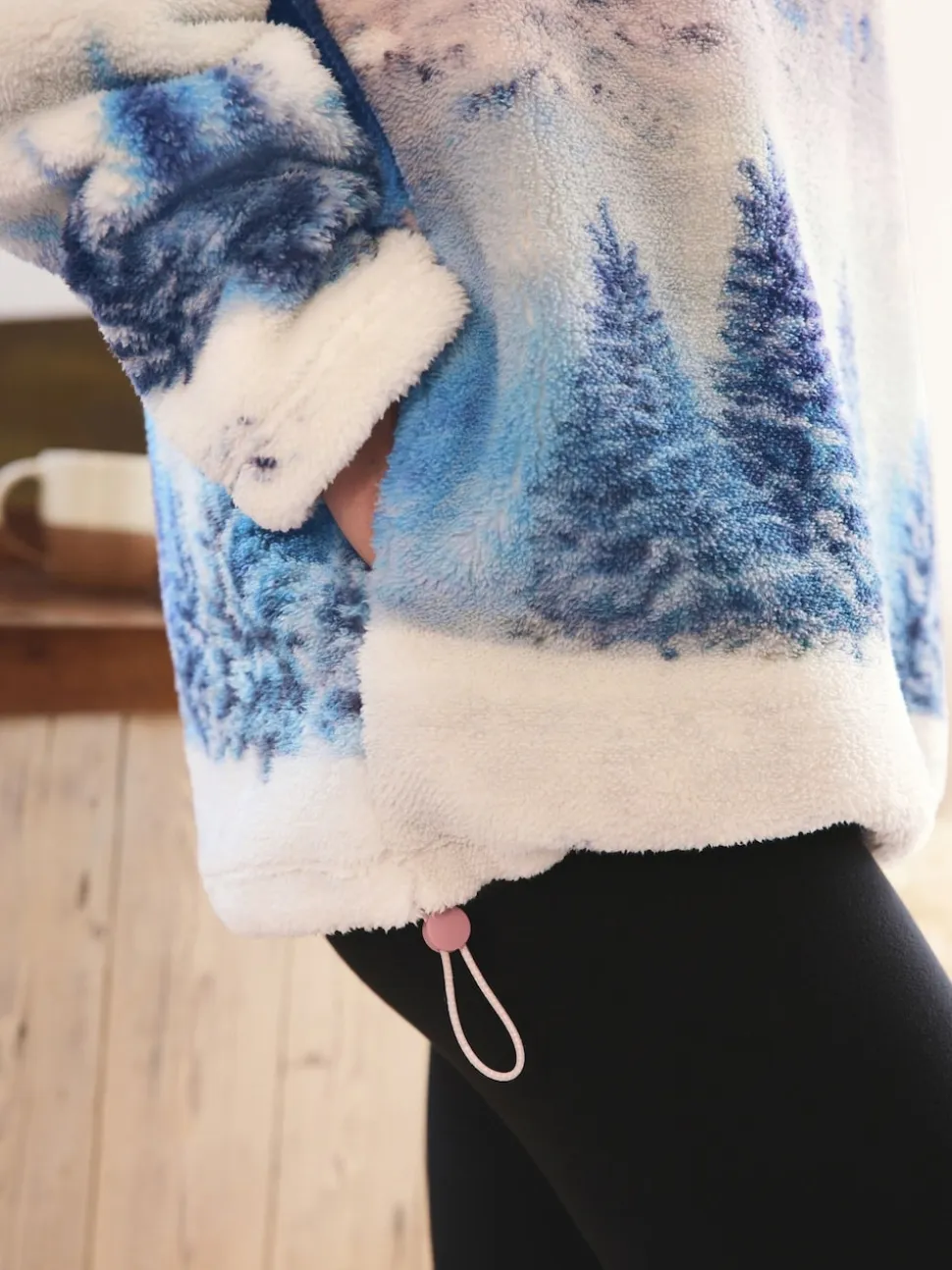 Scène de montagne rose - Haut en polaire imprimée en peau de mouton