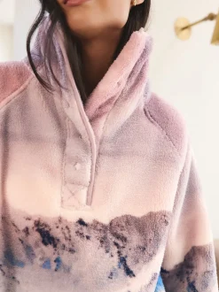 Scène de montagne rose - Haut en polaire imprimée en peau de mouton