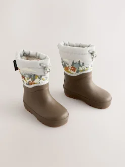 Scène d’ours Marron Neutre - Bottes de pluie à poignets matelassés