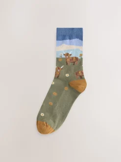 Scène Hamish The Highland Cow - Lot de 2 paires de chaussettes en coton à poignée chaude
